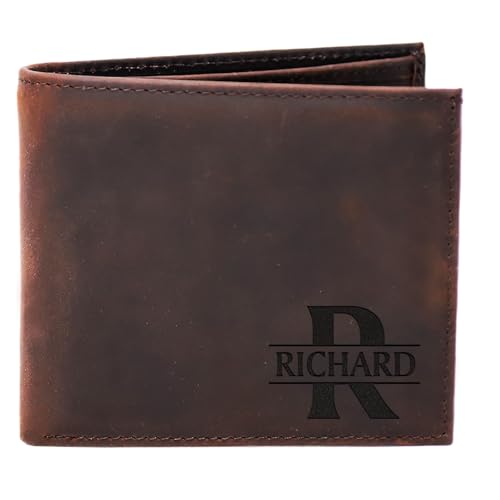 Customizable Men's Wallet, Custom Monogram Bifold Wallets for Men, Personalized Gifts for Men Boyfriend Husband, Customized Gifts for Christmas Birthday, Leather Front Pocket Wallet with ID Window3
