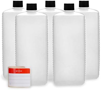 Octopus 5 x 1000ml HDPE Plastic Bottles with Black Screw Caps – H...