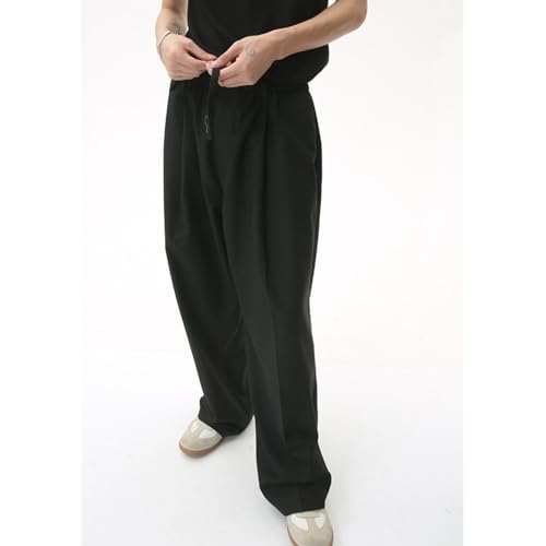 Men's Pleated Elastic High Waist Casual Pants Solid Color Suit Pants with Pockets2