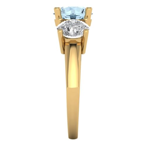 Clara Pucci 3 tcw Round Cut Engagement Ring for Women, 14K Solid Gold, Yellow Gold, Three-Stone Natural Swiss Blue Topaz Bridal Anniversary Promise Ring3