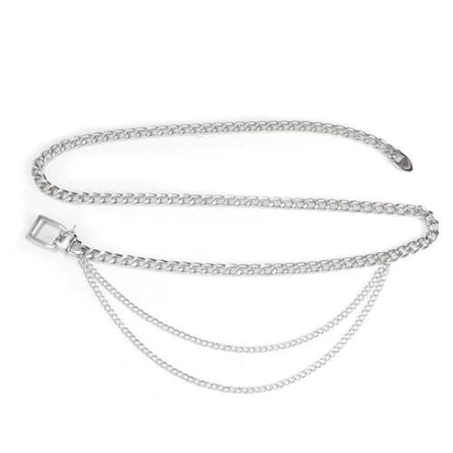 Metal Chain Belt 6pcs Multilayer Metal Chain - Ladies' Punk Gold Silver Waist Chain Belt for Waist(Silver)4