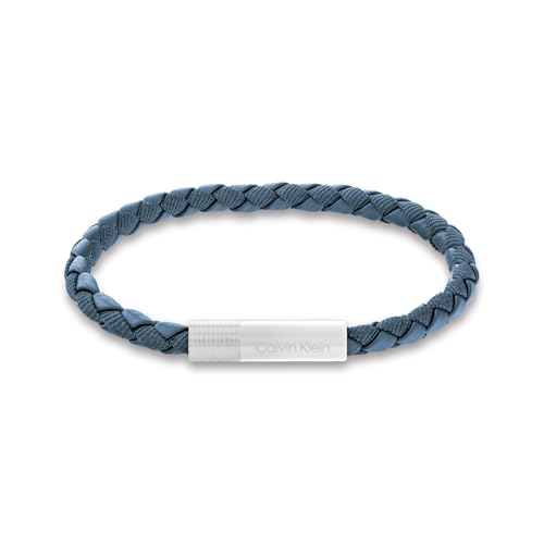 Calvin Klein Men's 35100026 Stainless Steel & Blue Leather Bracelet, Blue, 195MM