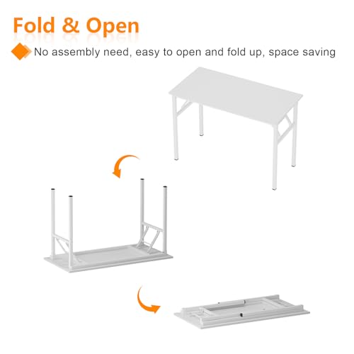 Image of Need Folding Desk, 54 inch Large Computer Desk for Home Office, No Install Needed Study Student Writing Table Desk Workstation, White