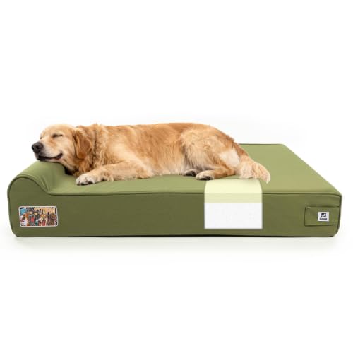 Image of Sytopia Orthopedic Dog Beds for Extra Large Dogs, 7 inch Extra Thick Memory Foam Canvas Pet Bed with Durable Chew Proof Fabric Cover, Waterproof Liner & Washable Cover, Nonskid Bottom, Green