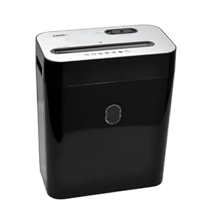 DESQ® Papiervernietiger – 10 vel, Vernietigt; Papier (met nietjes) en Credit Cards, 4 x 29 mm, Veiligheidsniveau P-4, 18 liter opvangbak, High Shred Speed, Glossy zwart