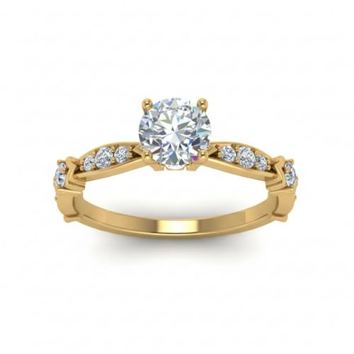 Image of Choose Your Gemstone Petite Pave Diamond CZ Engagement Ring Yellow Gold Plated Round Shape Petite Engagement Rings Minimal Modern Design Birthday Gift Wedding Gift US Size 4 to 12