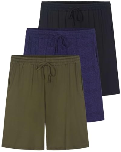 Image of 3 Pack Men's Pajama Shorts Sleep Lounge Casual PJ Comfy Cooling Pockets | Available In Big & Tall, Soft, Stretchy, Breathable, Elastic Waist, Athletic, Gym, Workout, Sweat, Summer, Night, Bottoms