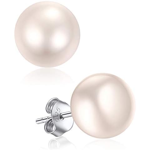 10mm Freshwater Pearl Stud Earrings for Women 925 Sterling Silver Pearl Ear Studs Elegant Minimalist Jewelry Cover