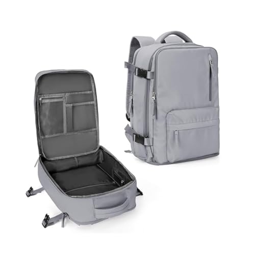 Mochila de Viagem Grande Tipo Mala – Bagagem de Cabine Aprovada – Impermeável com Compartimento para Notebook e Sapato – Unissex (Cinza)