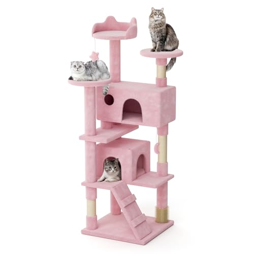 Magshion Cat Tree 60 Cats Tower for Indoor Cats Multi-Level Cat Condo with Scratching Post Top Perch Sisal Board and Dangling Ball Cat Stand Jumping Platform Kittens Pet Play House (Pink)