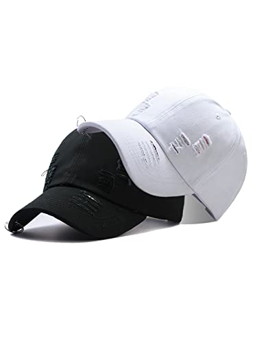 Image of Unisex Ripped Distressed Denim Ring Baseball Cap Hip Hop Vintage Dad Hat Adjustable