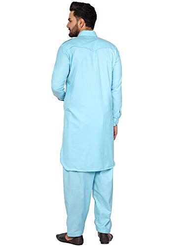 SKAVIJ Men's Tunic Cotton Pathani Kurta Pajama Set Indian Casual Dress Suit2