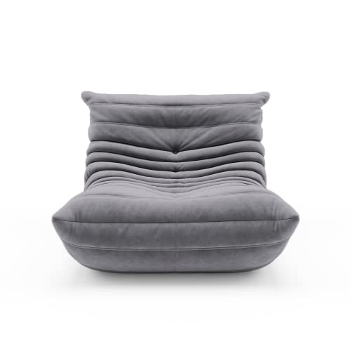 1inchome Fireside Chair, Soft Suede Lounge Chair Lazy Floor Sofa Accent Bean Bag Couch for Living Room Corner Chair Bedroom Salon Office Grey