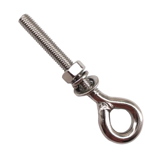 Image of 2 Pack Eye Bolt Ringbolt 304 Stainless Steel Long Shank Closed Ring Eyelet Screws Eyebolt with Washer and Nut for Yacht Boat Marine Yoga Hammock M16