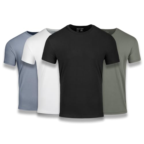 Fresh Clean Threads Mens T-Shirts 4-Pack Short Sleeve Crew Neck Premium Tees - Fitted Style Soft Cotton-Poly Fabric Tag-Free Comfort