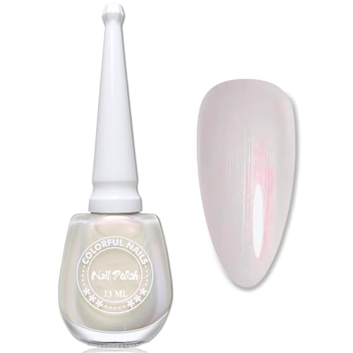 Nagellack Weiß, 13 Ml Perlmutt Nagellack, Nagelack Schnelltrocknend, White Nail Polish mit Rosa Shimmer Effect, Regular Nagelack Ohne UV Lampe für Frauen Mädchen (Pearl White)