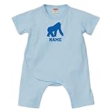 名入れベビーロンパース ゴリラ ネーム入れ [ライトブルー×ロイヤルブルー]出産祝い ベビー服 赤ちゃん 新生児 Gorilla ドンキーコング