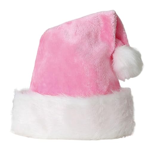 LKQBBSZ Santa Hat for Women Adults Unisex Velvet Comfort Xmas Hat Extra Plush for Christmas New Year Festive Holiday Party (Pink)