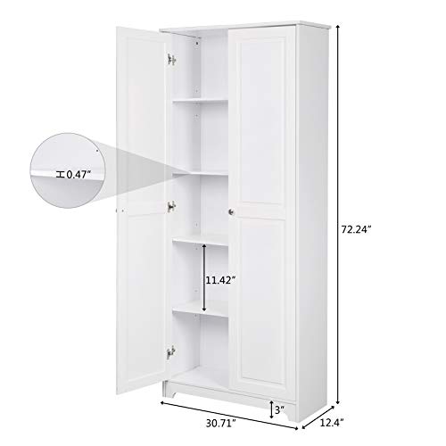 image for VINGLI White Pantry Cabinet, Kitchen Pantry Storage Cabinet, Freestand