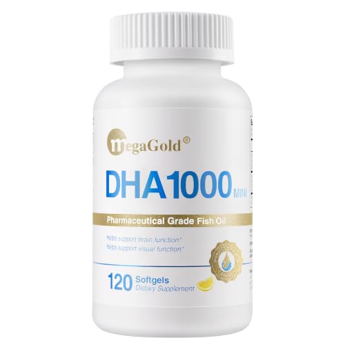 MegaGold DHA 1000 Fish Oil Omega 3 Supplement - High DHA & 1000mg of Omega-3 Fatty Acids Burpless Fish Oil Capsules for Men and Women Supports Brain and Eye Health* - 120 Count Mini Softgels