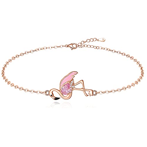 Flamingo Bracelet Flamingo Bracelets for Women Sterling Silver Rose Gold Plated Summer Pink Flamingos Jewelry for Mom Daughter