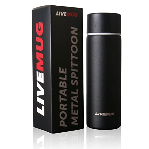 LIVEMUG Pocket Spittoon for Chewing Tobacco - 5 Oz Stainless Steel Portable Spit Cup Dip Spitting - Wide Mouth Spill Resistant Spitter Black (Matte Black)