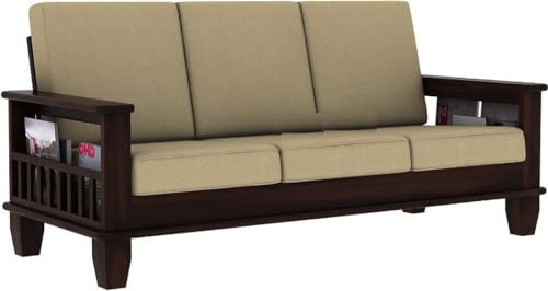 Image of Wooden 5 Seater Sofa Set for Living Room & Drawing Room, Capacity: Five Seater, Seating Type: 3+1+1, Material: Solid Sheesham Wood Rosewood, Walnut Brown