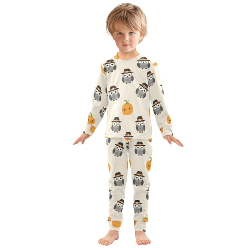 Pajama Sets Long Sleeve Halloween Owls with Pumpkin Soft Comfy Sleepwear 2 Piece PJS 3-8T2