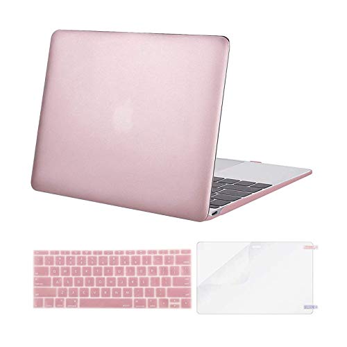 MOSISO Plastic Hard Shell Case & Keyboard Cover Skin & Screen Protector Compatible with MacBook 12 inch with Retina Display (Model A1534, Release 2017 2016 2015), Rose Gold