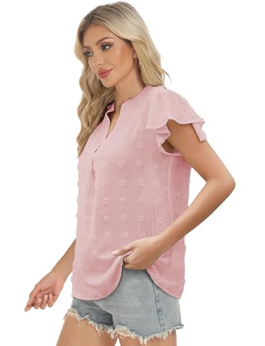 Womens Blouse V Neck Ruffle Short Sleeve Flowy Shirts Dressy Casual Cute Summer Tops Tunic Fashion Clothes2