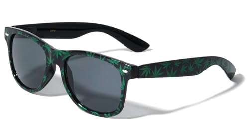 Black Square Weed Leaf Sunglasses w/Iridium Lenes