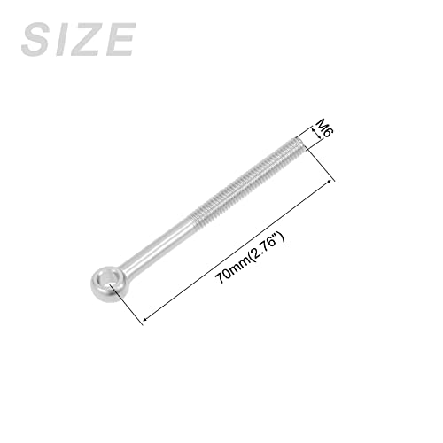 Image of METALLIXITY Shoulder Swing Lifting Bolt (M6x70mm) 2Pcs, 304 Stainless Steel Eye Bolts - for Home Renovation, Pipeline Gate Valves Fasteners, Silver