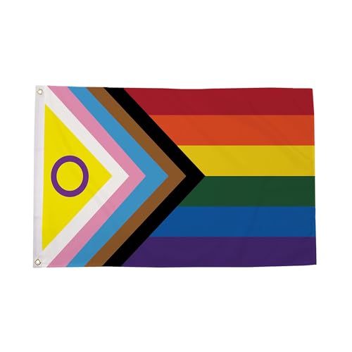 Flagmax Intersex - Bandiera Progress Pride, 90 x 60 cm, resistente, con occhielli, per uso esterno e interno, per casa, ufficio o eventi