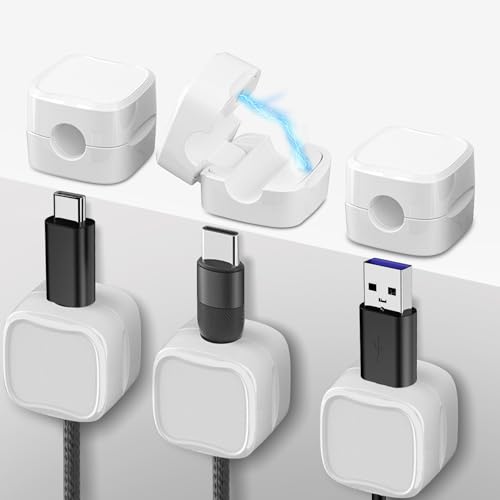 Yesimola Support de Câble Magnétique 6 Pièces, Organisateur de Cable Bureau,Clips Câble pour Câbles HDMI et USB, Auto-adhésif Support de Câbles, Organisateur de Cables pour Maison et Voiture (Blanc)