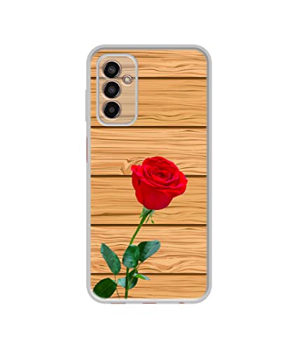 Image of Rose with Wooden Texture Design Printed Silicon Soft TPU Back Case Cover for Samsung Galaxy M13 4G