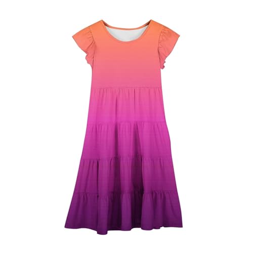 Girls Gradient Short Sleeve Casual Dress Teen Kids Youth Pleated Swing Flowy Smocked Dresses 2025 Summer Ruffle Skirts2