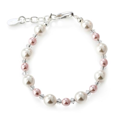 Cherished Moments Sterling Silver Children's Bracelet with High-End Simulated Pink and White Pearls for Babies and Little Girls