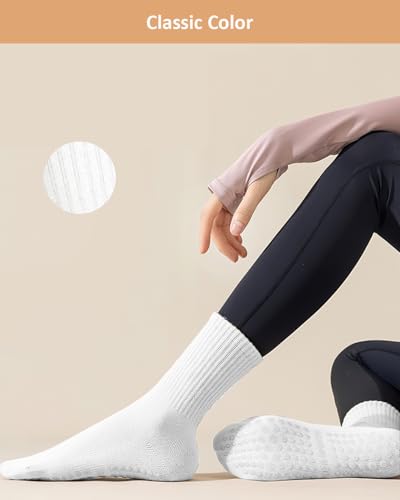 Yikki 4 Paar Pilates Socken Damen, Rutschfeste weiche Reformer-Yoga Socken für Tanz, Fitness, Fitnessstudio, Ballett, Trampolin, Heim- und Krankenhaus, Einheitsgröße (Weiß)