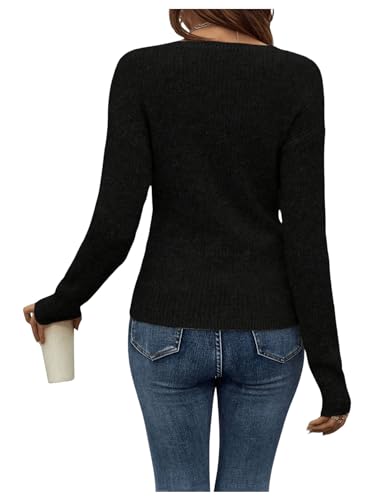 Image of SOLY HUX Women's V Neck Long Sleeve Off Shoulder Sweaters Criss Cross Wrap Ruched Pullover Fall Tops