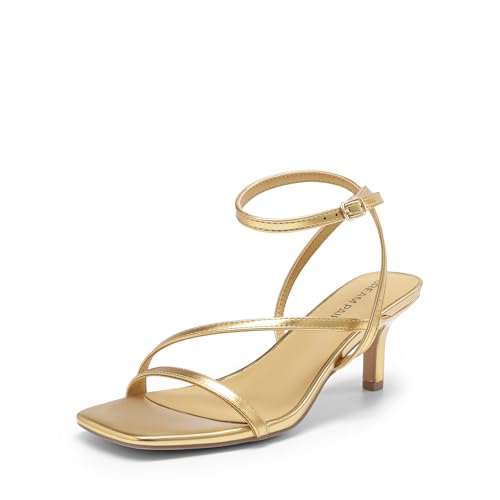 DREAM PAIRS Women's Low Kitten Heels Strappy Open Square Toe Ankle Strap Sexy Fashion Comfort Dress Shoes Party Heeled Sandals 6 Gold