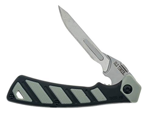 Old Timer Replaceable Blade Knife with Interchangeable 60A Scalpel Blades, Rubber Overmold Grip, Spare Blades, Thumb Assist, and Liner Lock for Hunting, Skinning, and Outdoors,Black - Thumbnail 3