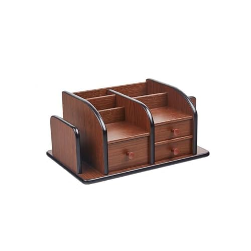 KCNN茶色の木製デスクオーガナイザー複数のコンパートメント3つの引き出しスロット2つの棚ラックホルダーオフィス用品キャディーテーブルトップストレージデスクトップ文房具アクセサリーソーターホームキッチン (ブラウン)