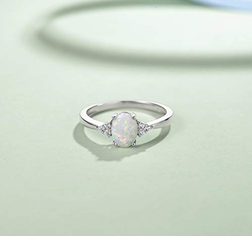FANCIME Birthstone Rings for Women Sterling Silver Created Opal Rings Garnet Ruby Rings Engagement Ring Fine Jewelry for Women Size 4,5,6,7,8,9,102