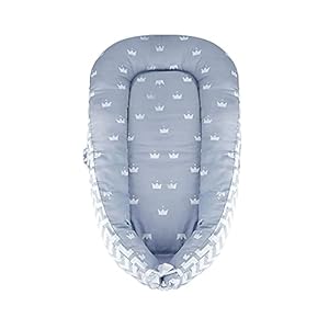 SONARIN Babynest babynestchen 100% Baumwolle,multifunktionales Kuschelnest für Babys,hypoallergen, mit Kissen, tragbar,Nestchen Reisebett für Babys und Säuglinge(Crown-Grau)