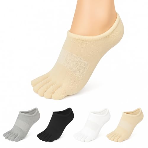 Image of Soxsense No Show Toe Socks Premium Cotton for Women, Align Toes Five Finger Liner Low Cut Thin Socks for Bunion, (4 Pairs)