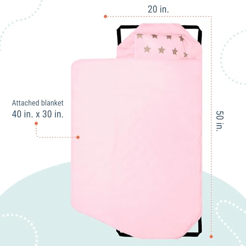 Image of Wildkin Modern Kids Nap Mat with Pillow for Boys & Girls - Soft & Cozy Cotton Blend, Elastic Straps, Toddler Sleep Mat for Daycare, Preschool, Kindergarten & Travel, Ages 3-7, Machine Washable - Stars