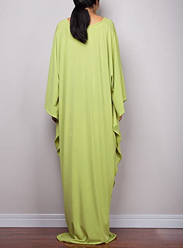 beach cover up vneck Caftan Women's Plus size Caftans solid color silk feeling kaftan dresses loose soft kaftan dresses loungewear light weight side split Beach Maxi Dresses 8702-6 (A-Green) - Image 3