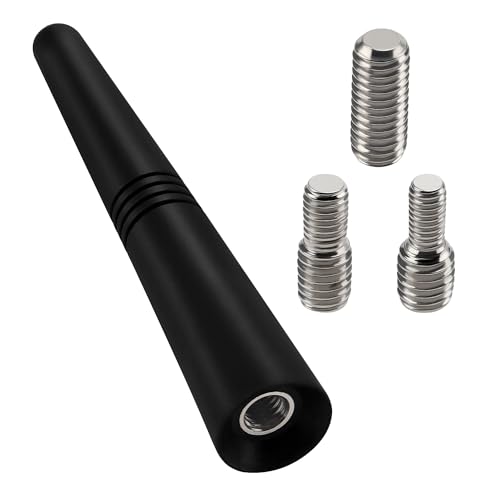 VooGenzek 9.2cm Mini Antenne Voiture Courte, FM/AM Tige d'antenne de Voiture, Mini Antenne de Voiture Universelle, avec 3 Vis M4/M5/M6, pour la Réception Radio FM/AM