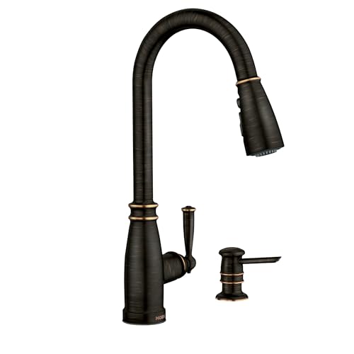 Image of Moen Morado Mediterranean Bronze Pulldown Kitchen Faucet with Power Boost, Transitional Farmhouse Kitchen Faucet, Easy Installation, 87394BRB