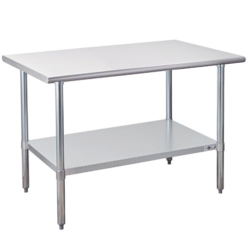 Profeeshaw Stainless Steel Prep Table 48x30 Inch NSF Commercial Work Table with Undershelf Heavy Duty Table for Kitchen Restaurant Home Hotel